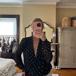 Lovers + Friends Black and Gold Polka Dot Blouse